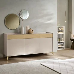 Madia Moderna a 3 ante e 3 cassetti con inserto Cannettato Colori e Piedini Personalizzabili