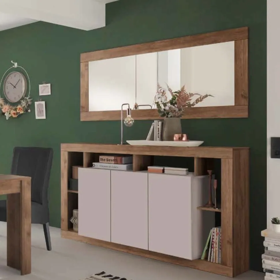 Madia moderna 3 ante battenti linea Verona finitura Rovere Mercure e Cashmere