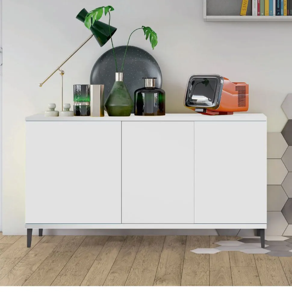 Madia moderna 3 ante Cloe bianco opaco con piedini 15 colorazioni