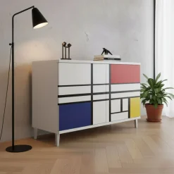 Madia moderna 2 ante Cloe Bianco Opaco con piedini 15 colorazioni con serigrafia