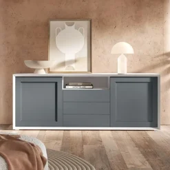 Madia moderna 2 ante e 3 cassetti in finitura Bianco opaco e Alluminio linea Tilt CALSSIC