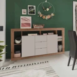 Madia moderna 2 ante e 3 cassetti linea Verona finitura Rovere Mercure e Cashmere
