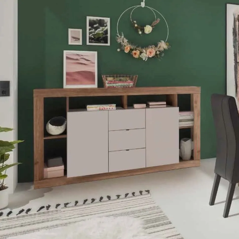 Madia moderna 2 ante e 3 cassetti linea Verona finitura Rovere Mercure e Cashmere