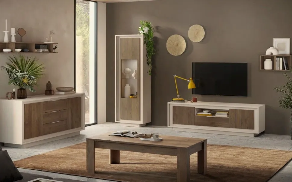 Madia moderna 2 ante e 3 cassetti Cashmere e Rovere Mercure linea Eos