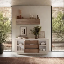 Madia moderna 2 ante e 3 cassetti Cashmere e Rovere Mercure linea Eos
