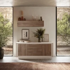 Madia moderna 2 ante e 3 cassetti Cashmere e Rovere Mercure linea Eos