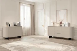 Madia moderna 2 ante e 3 cassetti centrali con apertura Push-Pull e piede a lama in metallo