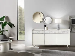 Madia moderna 3 ante e 3 cassetti in vetro con piedini in metallo senza maniglie Personalizzabile