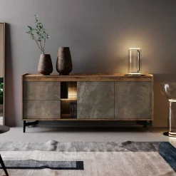 Madia moderna 2 ante e 2 cassetti Rovere nordico e Ardesia con top a vassoio disponibile in vari colori