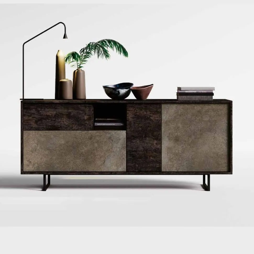 Madia moderna 3 ante e 1 cassetto Ardesia con apertura push pull disponibile in vari colori