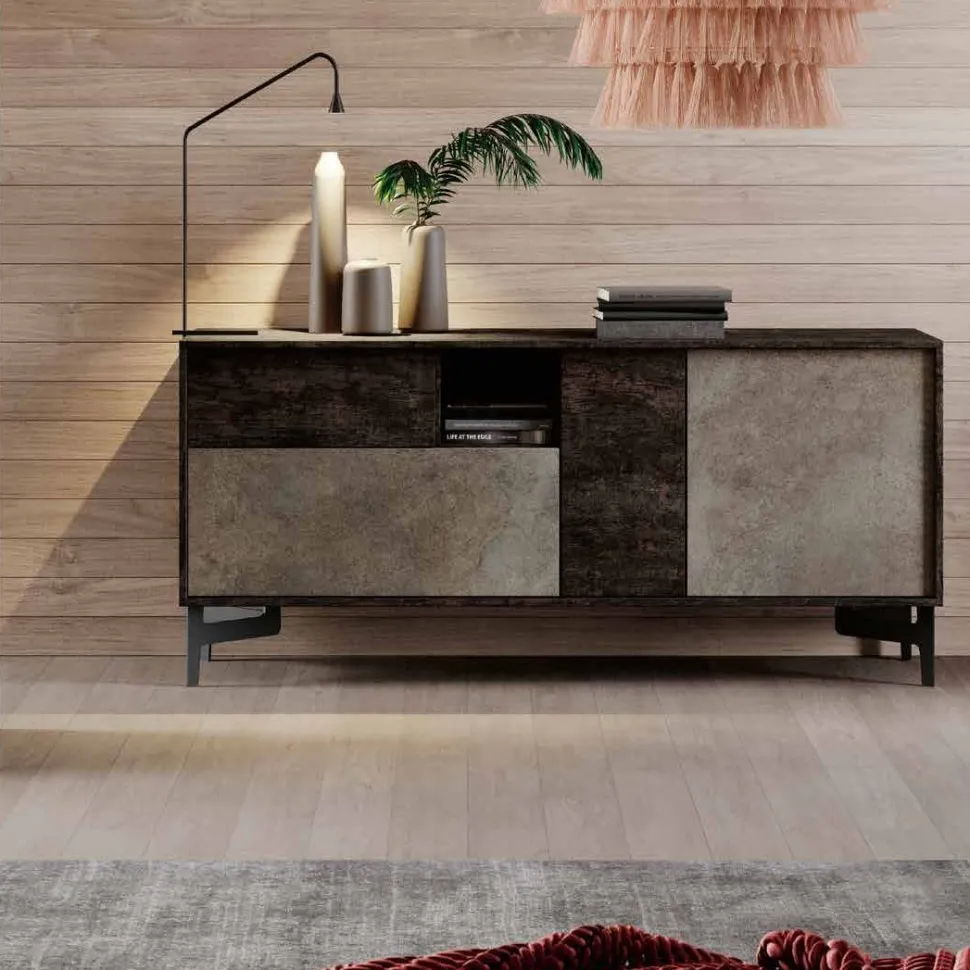 Madia moderna 3 ante e 1 cassetto Ardesia con apertura push pull disponibile in vari colori
