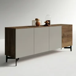 Madia moderna 4 ante Rovere e Argilla con piedini in metallo verniciato disponibile in vari colori
