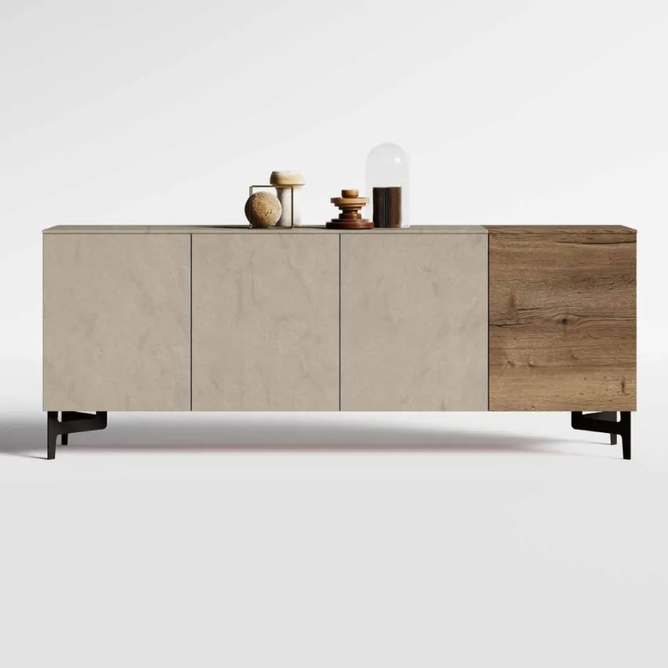 Madia moderna 4 ante Rovere e Argilla con piedini in metallo verniciato disponibile in vari colori