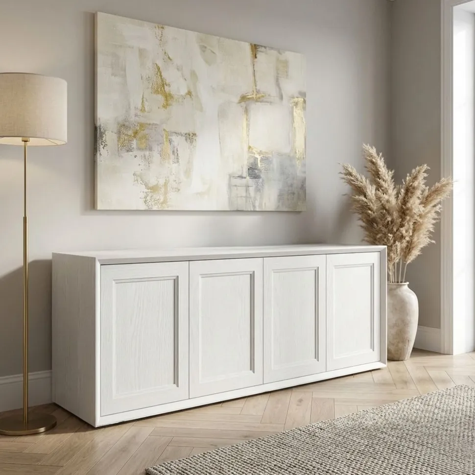Madia moderna Bianco frassino con 4 ante senza maniglia linea Tilt CLASSIC