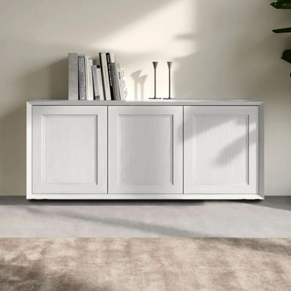 Madia moderna Bianco frassino con 3 ante senza maniglia linea Tilt CLASSIC