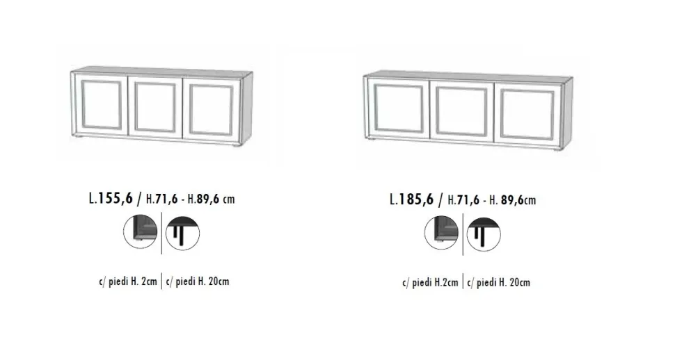 Madia moderna Bianco frassino con 3 ante senza maniglia linea Tilt CLASSIC