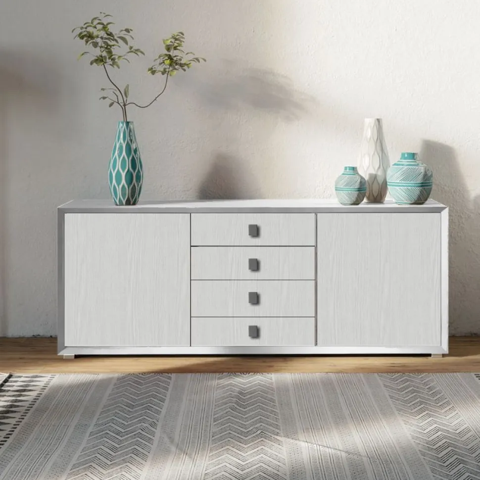 Madia moderna Bianco Frassino 2 ante e 4 cassetti linea Tilt