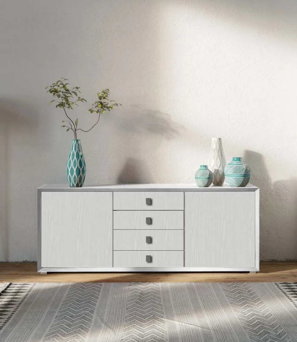 Madia moderna Bianco Frassino 2 ante e 4 cassetti linea Tilt