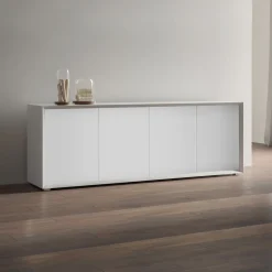 Madia moderna Bianco Opaco 4 ante senza maniglia linea Tilt