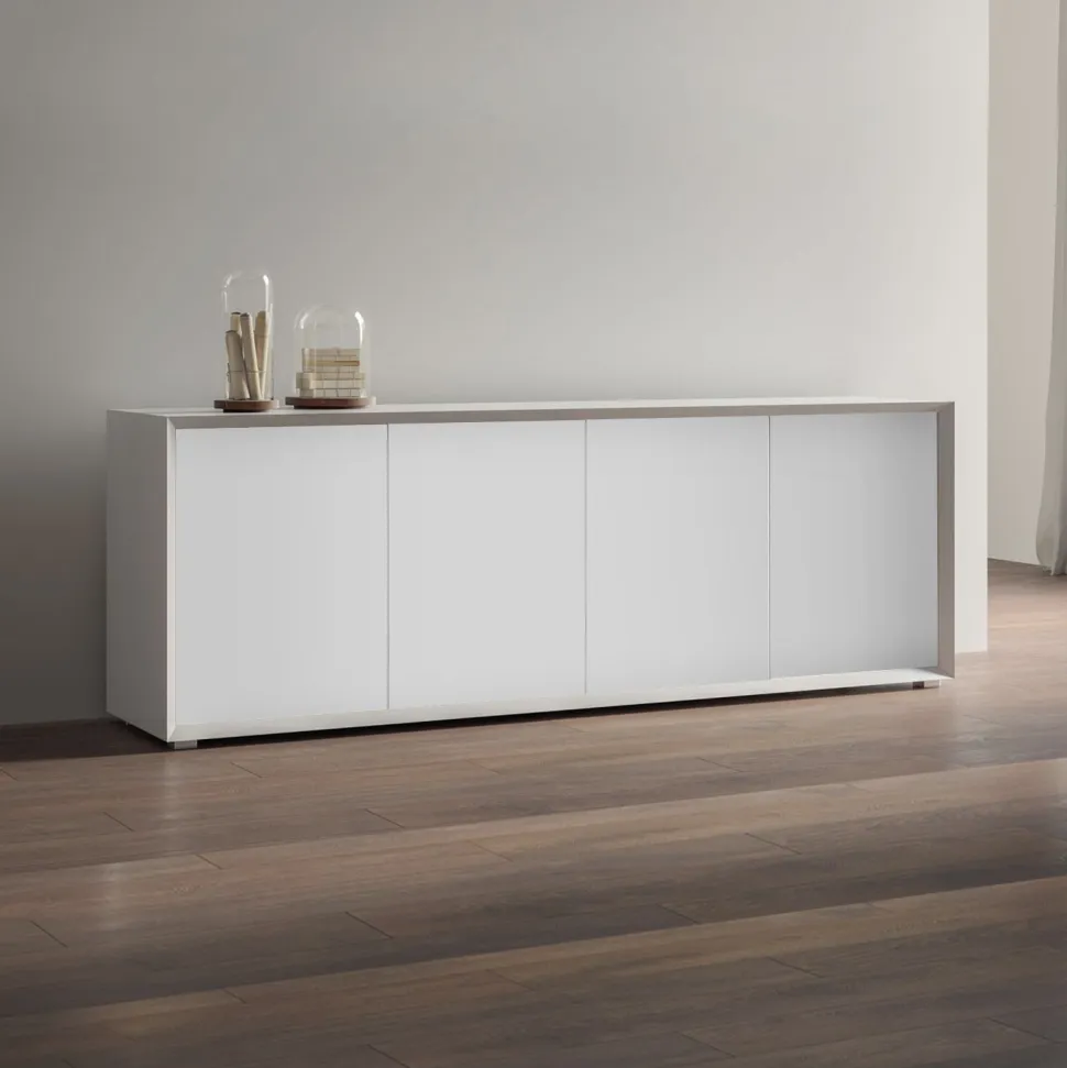Madia moderna Bianco Opaco 4 ante senza maniglia linea Tilt