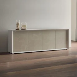 Madia moderna Bianco opaco e 4 ante effetto materico senza maniglia linea Tilt