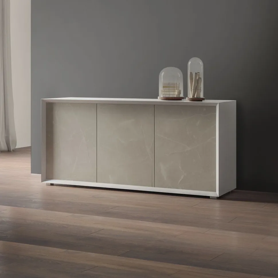 Madia moderna Bianco opaco e Opera 3 ante senza maniglia linea Tilt