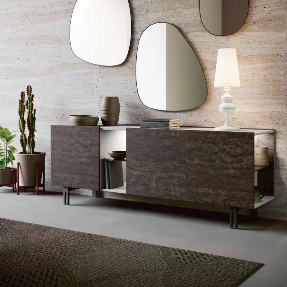 Madia moderna bifacciale Ardesia scuro 3 ante e 3 ripiani con apertura push pull disponibile in vari colori