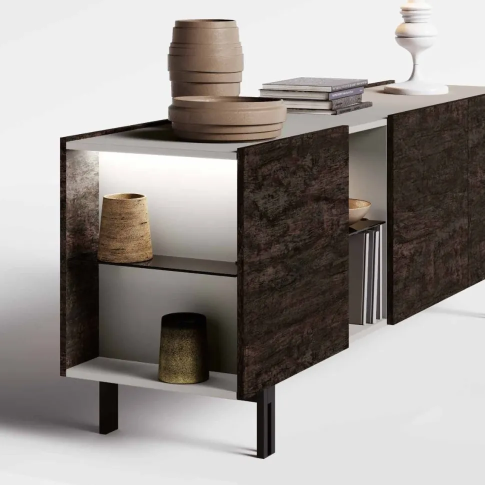 Madia moderna bifacciale Ardesia scuro 3 ante e 3 ripiani con apertura push pull disponibile in vari colori