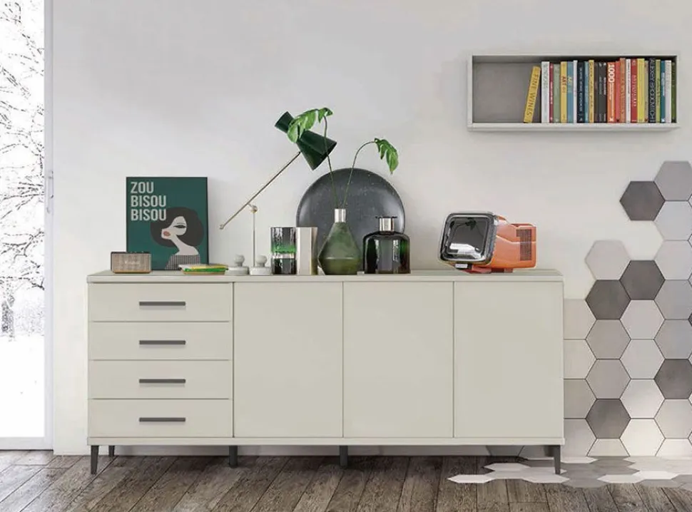 Madia moderna 4 Cassetti e 3 ante Cloe 15 colorazioni