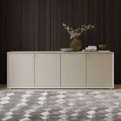Madia moderna Cenere Wood e Creta opaco 4 ante senza maniglia linea Tilt