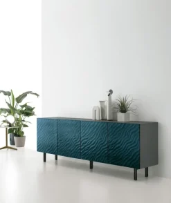 Madia moderna con piedini con frontali in vetro ondulato effetto dune Altea disponibile in 2 misure e vari colori