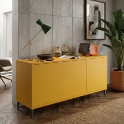 Madia moderna per soggiorno, miele a 3 ante con piedini CLOE in 15 colorazioni