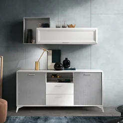 Madia Modi 2 ante e 2 cassetti linea Prevaling finitura Argento e Bianco Frassino