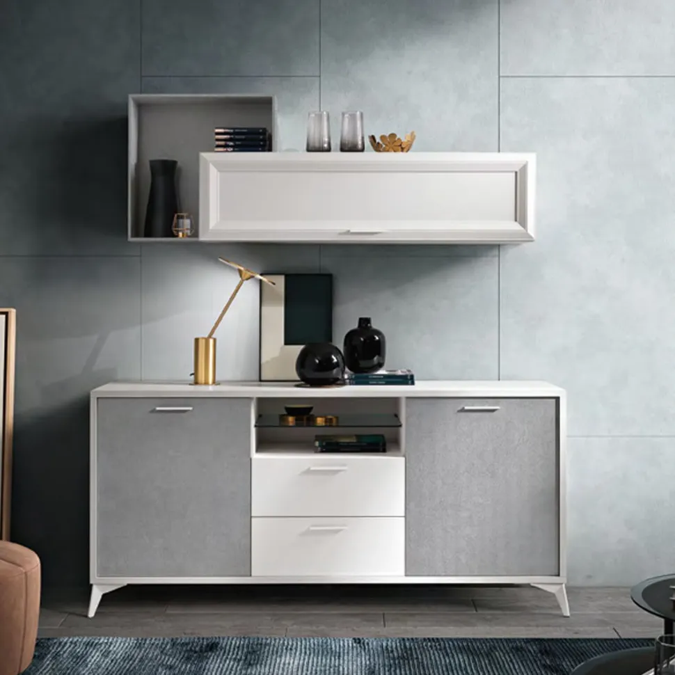 Madia Modi 2 ante e 2 cassetti linea Prevaling finitura Argento e Bianco Frassino