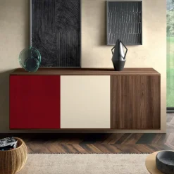 Madia Nuvo linea Alba in finitura Quercia e ante in vetro