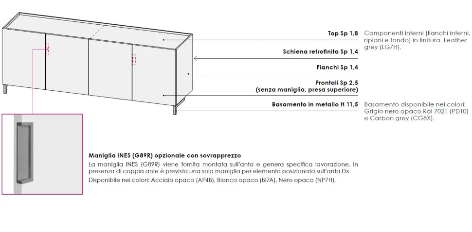 Madia retrofinita 3 ante battenti linea Cosmo disponibile in 2 misure