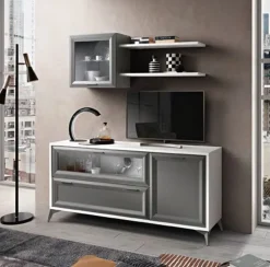Madia Saro linea Prevaling finitura Bianco Frassino e Grigio