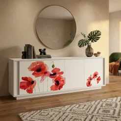 Madia SKYLINE 4 ante bianco opaco e struttura nuvola con fiori serigrafati