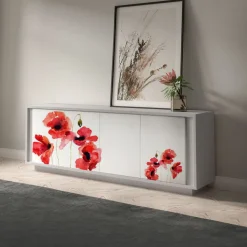 Madia SKYLINE 4 ante bianco opaco e struttura nuvola con fiori serigrafati
