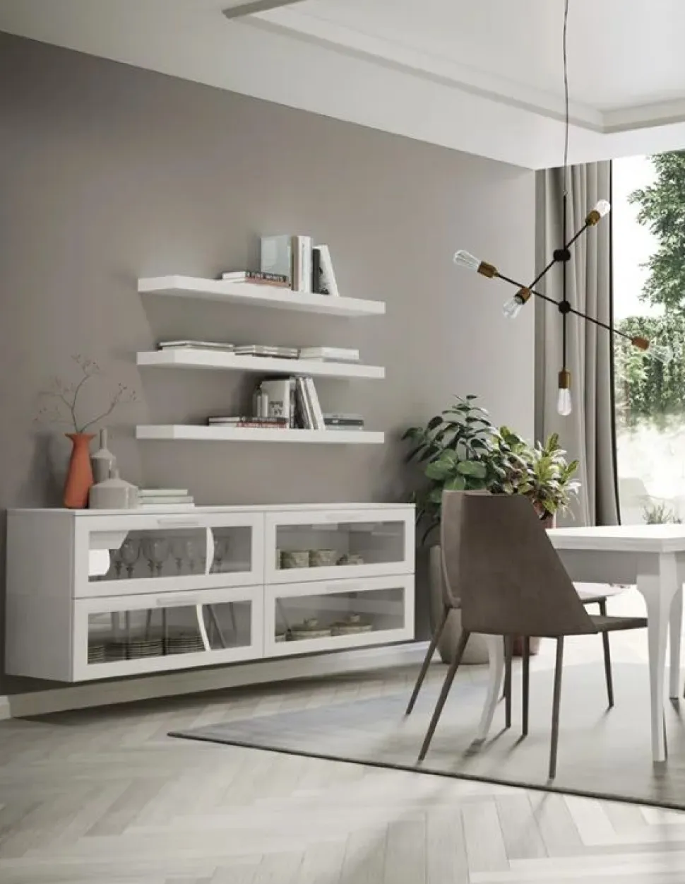 Madia sospesa 4 ante a ribalta in vetro linea Motivi disponibile in vari colori