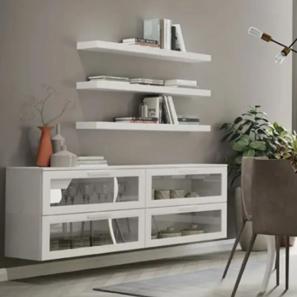 Madia sospesa 4 ante a ribalta in vetro linea Motivi disponibile in vari colori