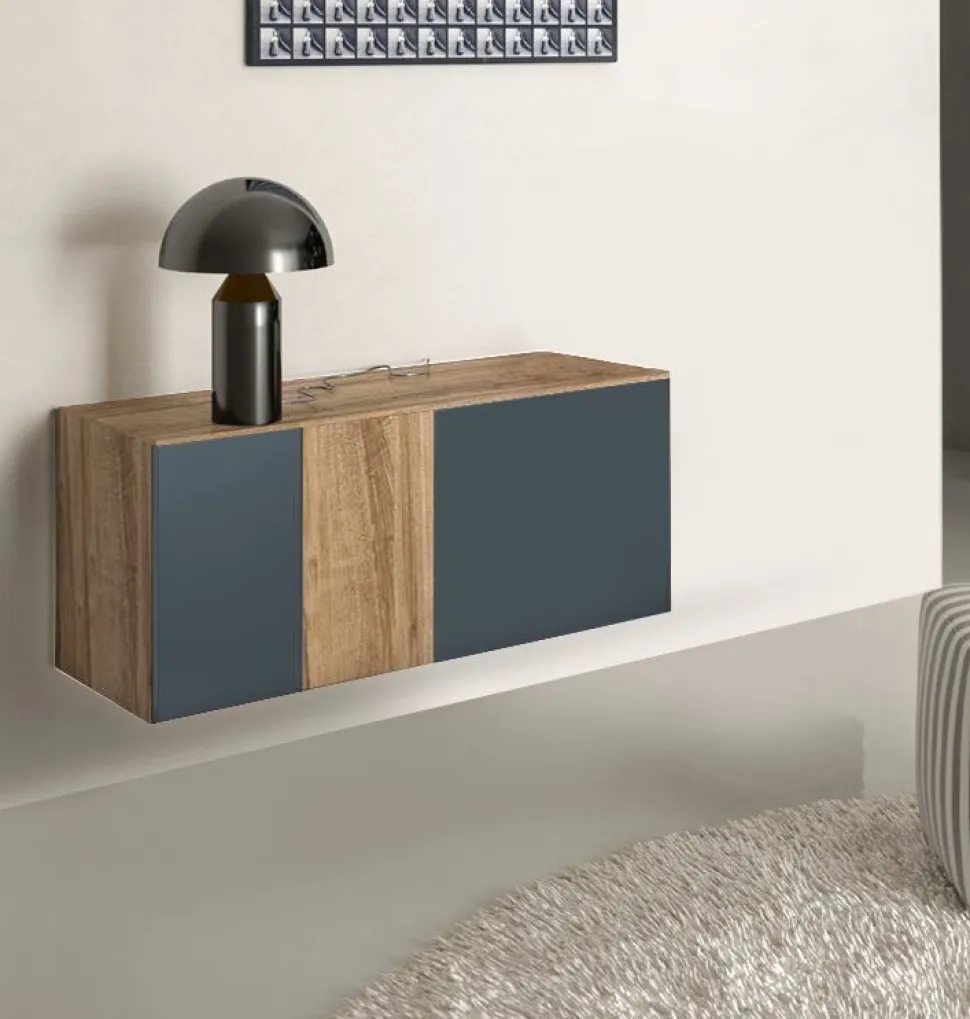 Madia sospesa rovere e alluminio lacccato Ilenia a 2 ante linea Contact
