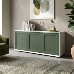 Madia Verde Garda e Bianco Opaco 3 ante senza maniglia linea Tilt CLASSIC