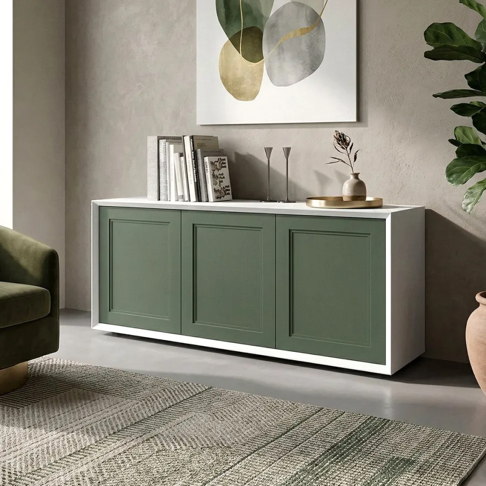 Madia Verde Garda e Bianco Opaco 3 ante senza maniglia linea Tilt CLASSIC