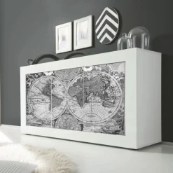 Madia Vintage Map 2 Linea Fancy finitura Bianco lucido con Serigrafia