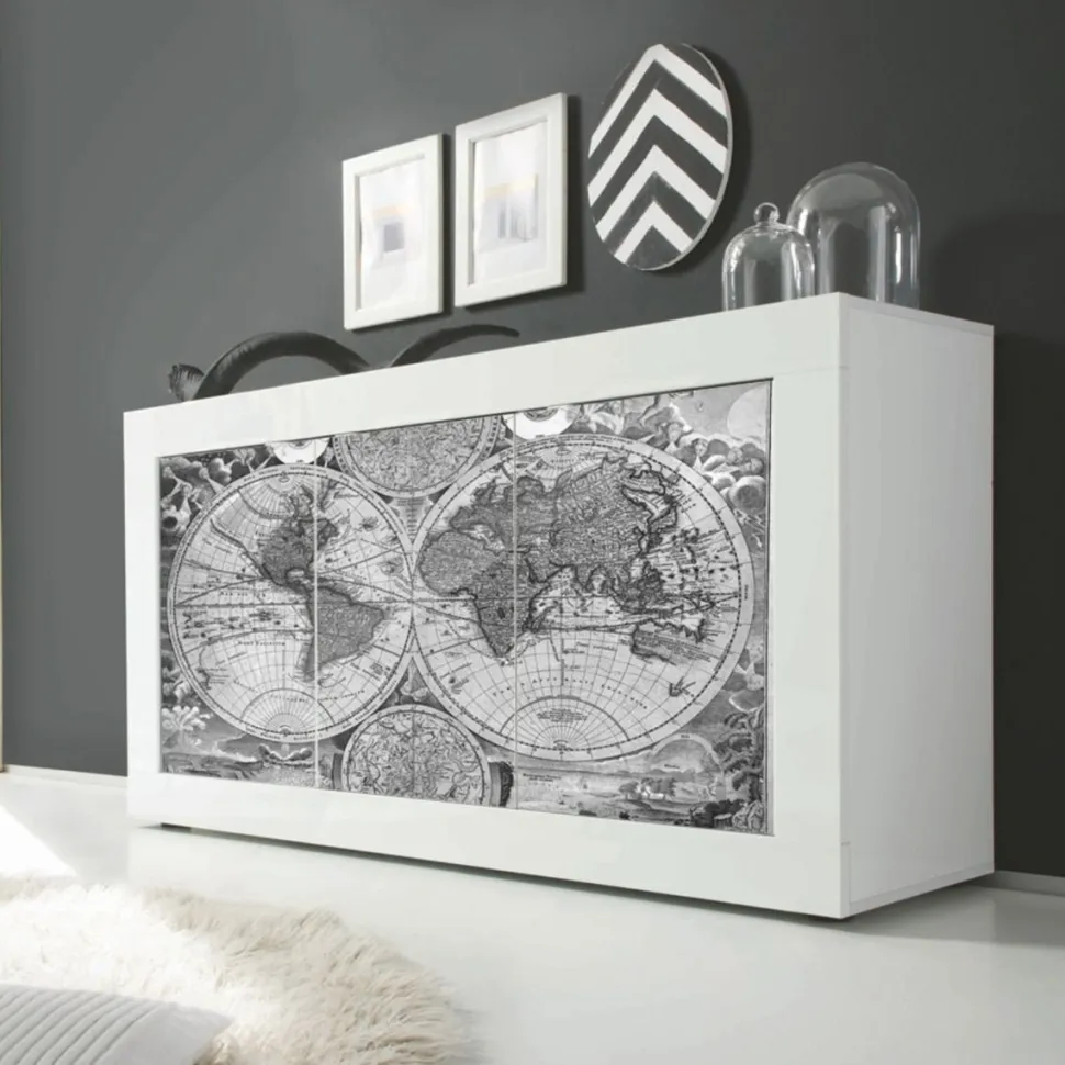 Madia Vintage Map 2 Linea Fancy finitura Bianco lucido con Serigrafia