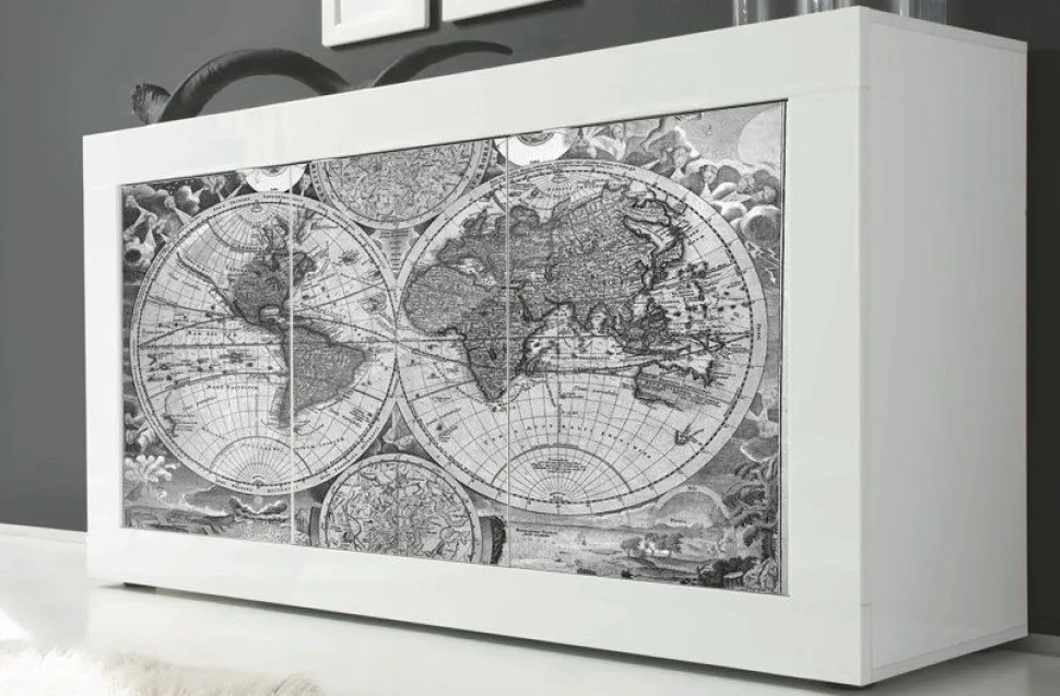 Madia Vintage Map 2 Linea Fancy finitura Bianco lucido con Serigrafia