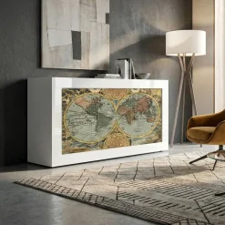 Madia Vintage Map Linea Fancy finitura Bianco lucido con Serigrafia