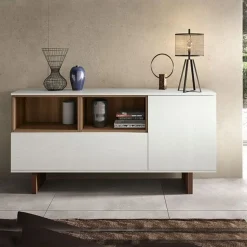 Madia Zenit con Ante in Vetro Opzionali personalizzabile - Linea Alba (Bianco Frassino e Quercia)
