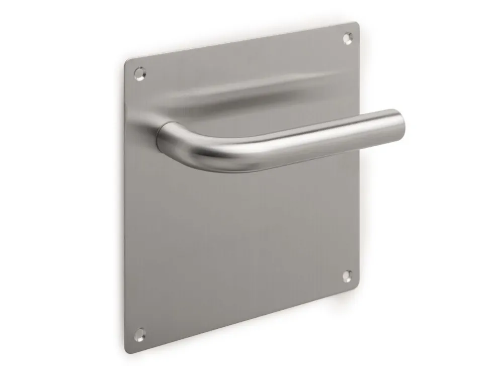Maniglie con piastre 17x17 cm per porte interne forma a L in Acciaio Inox